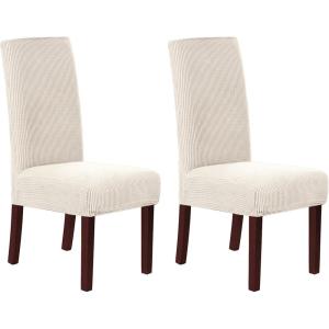 imageHVERSAILTEX Stretch Dining Chair Covers Set of 4 Chair Covers for Dining Room Parsons Chair Slipcover Chair Protectors Covers Dining Feature Textured Checked Jacquard Fabric IvoryIvory