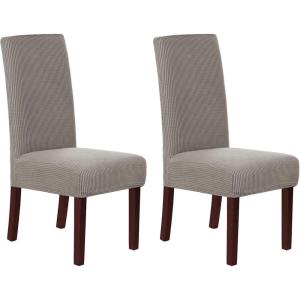 imageHVERSAILTEX Stretch Dining Chair Covers Set of 4 Chair Covers for Dining Room Parsons Chair Slipcover Chair Protectors Covers Dining Feature Textured Checked Jacquard Fabric IvoryTaupe