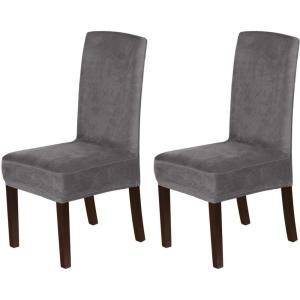 imageHVERSAILTEX Velvet Dining Chair Covers Stretch Chair Covers for Dining Room Set of 2 Parson Chair Slipcovers Chair Protectors Covers Dining Soft Thick Solid Velvet Fabric Washable BlackGrey