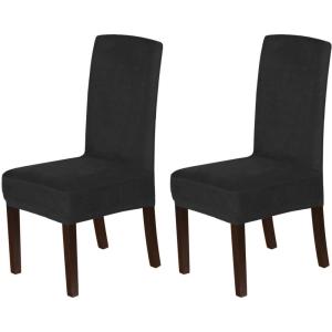 imageHVERSAILTEX Velvet Dining Chair Covers Stretch Chair Covers for Dining Room Set of 2 Parson Chair Slipcovers Chair Protectors Covers Dining Soft Thick Solid Velvet Fabric Washable BlackBlack