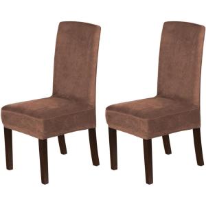 imageHVERSAILTEX Velvet Dining Chair Covers Stretch Chair Covers for Dining Room Set of 2 Parson Chair Slipcovers Chair Protectors Covers Dining Soft Thick Solid Velvet Fabric Washable BlackCaramel