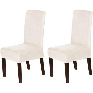 imageHVERSAILTEX Velvet Dining Chair Covers Stretch Chair Covers for Dining Room Set of 2 Parson Chair Slipcovers Chair Protectors Covers Dining Soft Thick Solid Velvet Fabric Washable BlackIvory