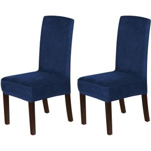 imageHVERSAILTEX Velvet Dining Chair Covers Stretch Chair Covers for Dining Room Set of 2 Parson Chair Slipcovers Chair Protectors Covers Dining Soft Thick Solid Velvet Fabric Washable BlackNavy