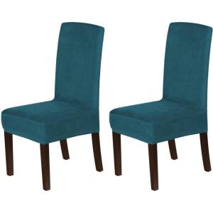 imageHVERSAILTEX Velvet Dining Chair Covers Stretch Chair Covers for Dining Room Set of 2 Parson Chair Slipcovers Chair Protectors Covers Dining Soft Thick Solid Velvet Fabric Washable BlackDeep Teal
