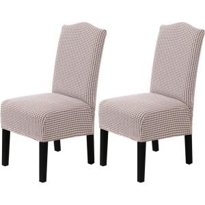 imageHVERSAILTEX Velvet Dining Chair Covers Stretch Chair Covers for Dining Room Set of 2 Parson Chair Slipcovers Chair Protectors Covers Dining Soft Thick Solid Velvet Fabric Washable BlackChecked Caramel