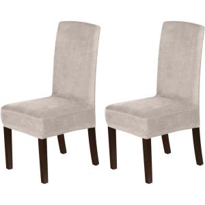 imageHVERSAILTEX Velvet Dining Chair Covers Stretch Chair Covers for Dining Room Set of 2 Parson Chair Slipcovers Chair Protectors Covers Dining Soft Thick Solid Velvet Fabric Washable BlackOatmeal