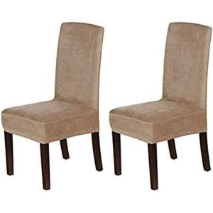 imageHVERSAILTEX Velvet Dining Chair Covers Stretch Chair Covers for Dining Room Set of 2 Parson Chair Slipcovers Chair Protectors Covers Dining Soft Thick Solid Velvet Fabric Washable BlackCamel