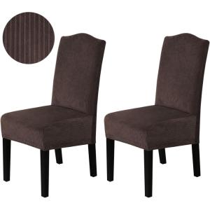 imageHVERSAILTEX Velvet Dining Chair Covers Stretch Chair Covers for Dining Room Set of 2 Parson Chair Slipcovers Chair Protectors Covers Dining Soft Thick Solid Velvet Fabric Washable BlackStriped Brown