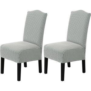 imageHVERSAILTEX Velvet Dining Chair Covers Stretch Chair Covers for Dining Room Set of 2 Parson Chair Slipcovers Chair Protectors Covers Dining Soft Thick Solid Velvet Fabric Washable BlackChecked Green