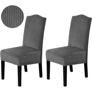 imageHVERSAILTEX Velvet Dining Chair Covers Stretch Chair Covers for Dining Room Set of 2 Parson Chair Slipcovers Chair Protectors Covers Dining Soft Thick Solid Velvet Fabric Washable BlackStriped Grey