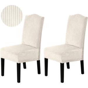 imageHVERSAILTEX Velvet Dining Chair Covers Stretch Chair Covers for Dining Room Set of 6 Parson Chair Slipcovers Chair Protectors Covers Dining Soft Thick Solid Velvet Fabric Washable BlackStriped Ivory