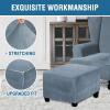 imageHVERSAILTEX Real Velvet Plush 1 Piece Form Fit Stretch Rectangle Folding Storage Covers Ottoman Slipcovers Removable Footstool Protect Footrest Covers Elastic Bottom Machine WashableLarge GreyStone Blue