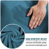 imageHVERSAILTEX Real Velvet Plush 1 Piece Form Fit Stretch Rectangle Folding Storage Covers Ottoman Slipcovers Removable Footstool Protect Footrest Covers Elastic Bottom Machine WashableLarge GreyPeacock Blue