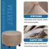 imageHVERSAILTEX Real Velvet Plush 1 Piece Form Fit Stretch Rectangle Folding Storage Covers Ottoman Slipcovers Removable Footstool Protect Footrest Covers Elastic Bottom Machine WashableLarge GreyTaupe