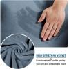 imageHVERSAILTEX Real Velvet Plush 1 Piece Form Fit Stretch Rectangle Folding Storage Covers Ottoman Slipcovers Removable Footstool Protect Footrest Covers Elastic Bottom Machine WashableLarge GreyStone Blue