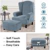 imageHVERSAILTEX Real Velvet Plush 1 Piece Form Fit Stretch Rectangle Folding Storage Covers Ottoman Slipcovers Removable Footstool Protect Footrest Covers Elastic Bottom Machine WashableLarge GreyStone Blue