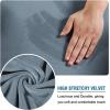 imageHVERSAILTEX Real Velvet Plush 1 Piece Form Fit Stretch Rectangle Folding Storage Covers Ottoman Slipcovers Removable Footstool Protect Footrest Covers Elastic Bottom Machine WashableLarge GreyStone Blue