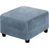 imageHVERSAILTEX Real Velvet Plush 1 Piece Form Fit Stretch Rectangle Folding Storage Covers Ottoman Slipcovers Removable Footstool Protect Footrest Covers Elastic Bottom Machine WashableLarge GreyStone Blue