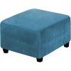 imageHVERSAILTEX Real Velvet Plush 1 Piece Form Fit Stretch Rectangle Folding Storage Covers Ottoman Slipcovers Removable Footstool Protect Footrest Covers Elastic Bottom Machine WashableLarge GreyPeacock Blue