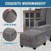 imageHVERSAILTEX Real Velvet Plush 1 Piece Form Fit Stretch Rectangle Folding Storage Covers Ottoman Slipcovers Removable Footstool Protect Footrest Covers Elastic Bottom Machine WashableLarge GreyGrey