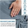 imageHVERSAILTEX Real Velvet Plush 1 Piece Form Fit Stretch Rectangle Folding Storage Covers Ottoman Slipcovers Removable Footstool Protect Footrest Covers Elastic Bottom Machine WashableLarge GreyStone Blue