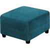 imageHVERSAILTEX Real Velvet Plush 1 Piece Form Fit Stretch Rectangle Folding Storage Covers Ottoman Slipcovers Removable Footstool Protect Footrest Covers Elastic Bottom Machine WashableLarge GreyDeep Teal