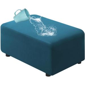 imageHVERSAILTEX 100 Waterproof Ottoman Cover Rectangle Stretch Velvet Ottoman Slipcovers for Living Room with Nonslip Elastic Bottom Furniture Protector Thick Soft Fleece Fabric Large CamelPeacock Blue