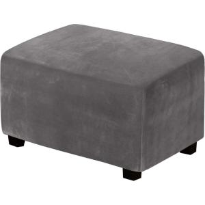 imageHVERSAILTEX Real Velvet Plush 1 Piece Form Fit Stretch Rectangle Folding Storage Covers Ottoman Slipcovers Removable Footstool Protect Footrest Covers Elastic Bottom Machine WashableLarge GreyGrey