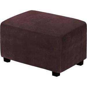 imageHVERSAILTEX Real Velvet Plush 1 Piece Form Fit Stretch Rectangle Folding Storage Covers Ottoman Slipcovers Removable Footstool Protect Footrest Covers Elastic Bottom Machine WashableLarge GreyBrown