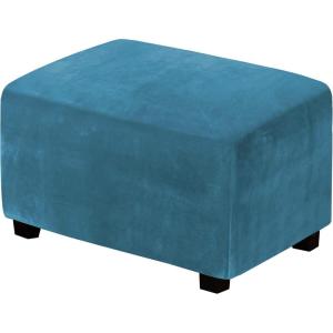 imageHVERSAILTEX Real Velvet Plush 1 Piece Form Fit Stretch Rectangle Folding Storage Covers Ottoman Slipcovers Removable Footstool Protect Footrest Covers Elastic Bottom Machine WashableLarge GreyPeacock Blue