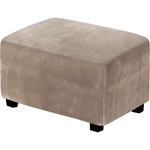 imageHVERSAILTEX Real Velvet Plush 1 Piece Form Fit Stretch Rectangle Folding Storage Covers Ottoman Slipcovers Removable Footstool Protect Footrest Covers Elastic Bottom Machine WashableLarge GreyTaupe