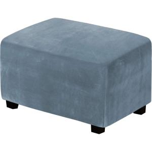 imageHVERSAILTEX Real Velvet Plush 1 Piece Form Fit Stretch Rectangle Folding Storage Covers Ottoman Slipcovers Removable Footstool Protect Footrest Covers Elastic Bottom Machine WashableLarge GreyStone Blue