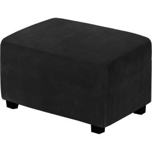 imageHVERSAILTEX Real Velvet Plush 1 Piece Form Fit Stretch Rectangle Folding Storage Covers Ottoman Slipcovers Removable Footstool Protect Footrest Covers Elastic Bottom Machine WashableLarge GreyJet Black