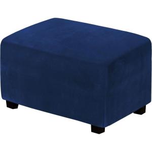 imageHVERSAILTEX Real Velvet Plush 1 Piece Form Fit Stretch Rectangle Folding Storage Covers Ottoman Slipcovers Removable Footstool Protect Footrest Covers Elastic Bottom Machine WashableLarge GreyNavy