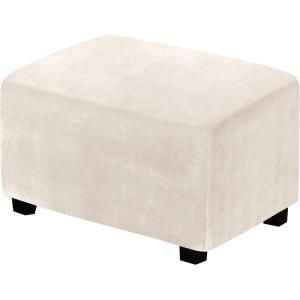 imageHVERSAILTEX Real Velvet Plush 1 Piece Form Fit Stretch Rectangle Folding Storage Covers Ottoman Slipcovers Removable Footstool Protect Footrest Covers Elastic Bottom Machine WashableLarge GreyIvory