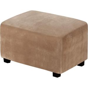 imageHVERSAILTEX Real Velvet Plush 1 Piece Form Fit Stretch Rectangle Folding Storage Covers Ottoman Slipcovers Removable Footstool Protect Footrest Covers Elastic Bottom Machine WashableLarge GreyCamel
