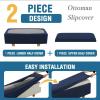 imageHVERSAILTEX 2 Piece Style Stretch Ottoman Cover Folding Storage Stool Furniture Protector Ottoman Slipcovers Rectangle with Elastic BottomXLargeNavy