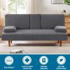 imageHVERSAILTEX 4 Pieces Stretch Futon Covers Sofa Bed Slipcover with Removable Armrests and Cupholders Covers Furniture Protector High Spandex Small Checks Jacquard Fabric BlackGrey