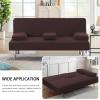 imageHVERSAILTEX 4 Pieces Stretch Futon Covers Sofa Bed Slipcover with Removable Armrests and Cupholders Covers Furniture Protector High Spandex Small Checks Jacquard Fabric BlackChocolate