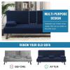 imageHVERSAILTEX 4 Pieces Stretch Futon Covers Sofa Bed Slipcover with Removable Armrests and Cupholders Covers Furniture Protector High Spandex Small Checks Jacquard Fabric BlackNavy