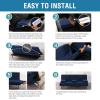 imageHVERSAILTEX 4 Pieces Stretch Futon Covers Sofa Bed Slipcover with Removable Armrests and Cupholders Covers Furniture Protector High Spandex Small Checks Jacquard Fabric BlackNavy