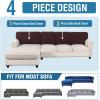 imageHVERSAILTEX Sectional Couch Covers 4 Pieces Sofa Seat Cushion Covers L Shape Separate Cushion Couch Chaise Cover for Both LeftRight Sectional Couch Seat Only 1 Chaise  3 Sofa GreyChocolate