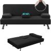 imageHVERSAILTEX 4 Pieces Stretch Futon Covers Sofa Bed Slipcover with Removable Armrests and Cupholders Covers Furniture Protector High Spandex Small Checks Jacquard Fabric BlackBlack