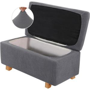 imageHVERSAILTEX 2 Piece Style Stretch Ottoman Cover Folding Storage Stool Furniture Protector Ottoman Slipcovers Rectangle with Elastic BottomLargeGrey