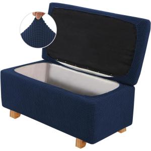 imageHVERSAILTEX 2 Piece Style Stretch Ottoman Cover Folding Storage Stool Furniture Protector Ottoman Slipcovers Rectangle with Elastic BottomLargeNavy