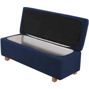 imageHVERSAILTEX 2 Piece Style Stretch Ottoman Cover Folding Storage Stool Furniture Protector Ottoman Slipcovers Rectangle with Elastic BottomXLargeNavy