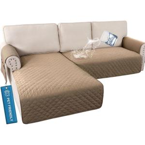 imageHVERSAILTEX L Shape Sectional Couch Covers 2Piece L Couch Cover 100 Waterproof Pet Couch Covers for Sectional Sofa WashableLeft Chaise  3 Seat Sofa Rocket GrayFrench Oak