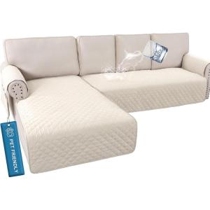 imageHVERSAILTEX L Shape Sectional Couch Covers 2Piece L Couch Cover 100 Waterproof Pet Couch Covers for Sectional Sofa WashableLeft Chaise  3 Seat Sofa Rocket GrayCoconut Milk