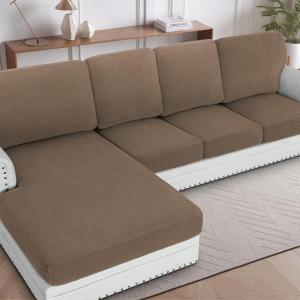 imageHVERSAILTEX Sectional Couch Covers 4 Pieces Sofa Seat Cushion Covers L Shape Separate Cushion Couch Chaise Cover for Both LeftRight Sectional Couch Seat Only 1 Chaise  3 Sofa GreyMacchiato