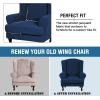 imageHVERSAILTEX 2 Piece Stretch Jacquard Wingback Chair Covers Slipcovers Wing Chair Covers Base Cover Plus Seat Cushion Cover Furniture Covers for Wingback Chairs Form Fitted Thick Soft ChocolateNavy